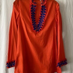 Tory Burch Red and Blue Embroidered Top